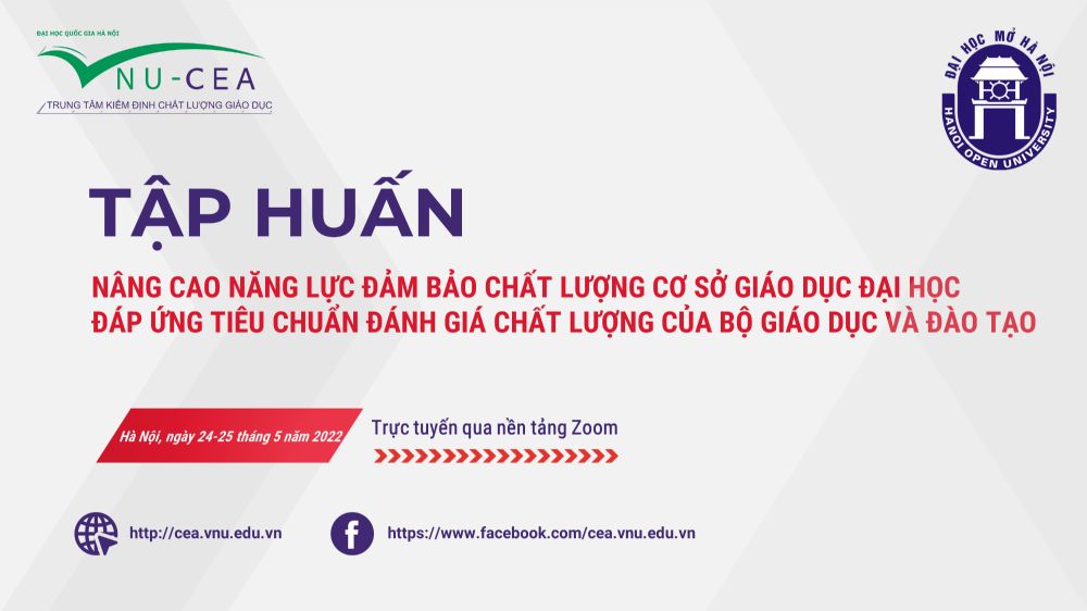 Tập huấn “Nâng cao năng lực đảm bảo chất lượng cơ sở giáo dục đại học đáp ứng tiêu chuẩn đánh giá chất lượng của Bộ Giáo dục và Đào tạo” cho Trường Đại học Mở Hà Nội